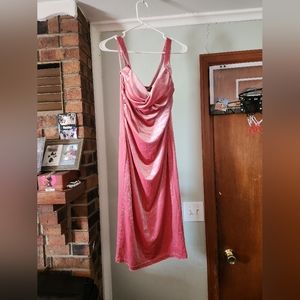 Pink velvet stretchy pencil/wiggle dress w/ cape